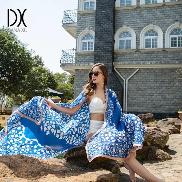 NWT Dana Xu 100% Mulberry Silk Large Blue Scarf
Shawl Wrap 96.5" L & 43.3" W - Picture 7 of 12